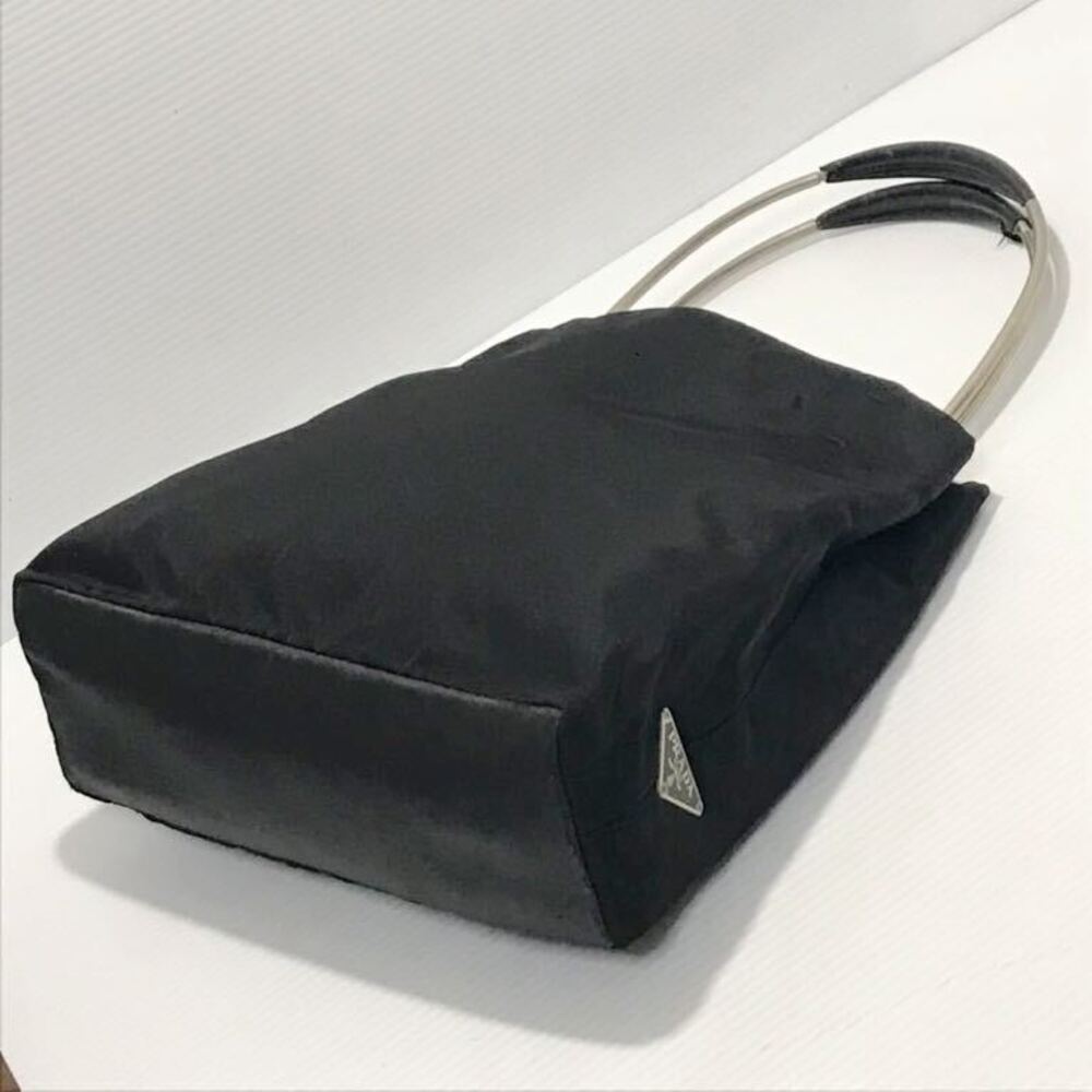 PRADA black Hobo bag leather stainless steel triangular